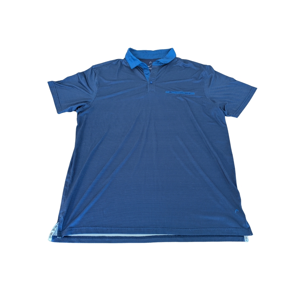EUC Head Golf Mens XL Short Sleeve Polo Performance Shirt Hexagon Blue Pattern